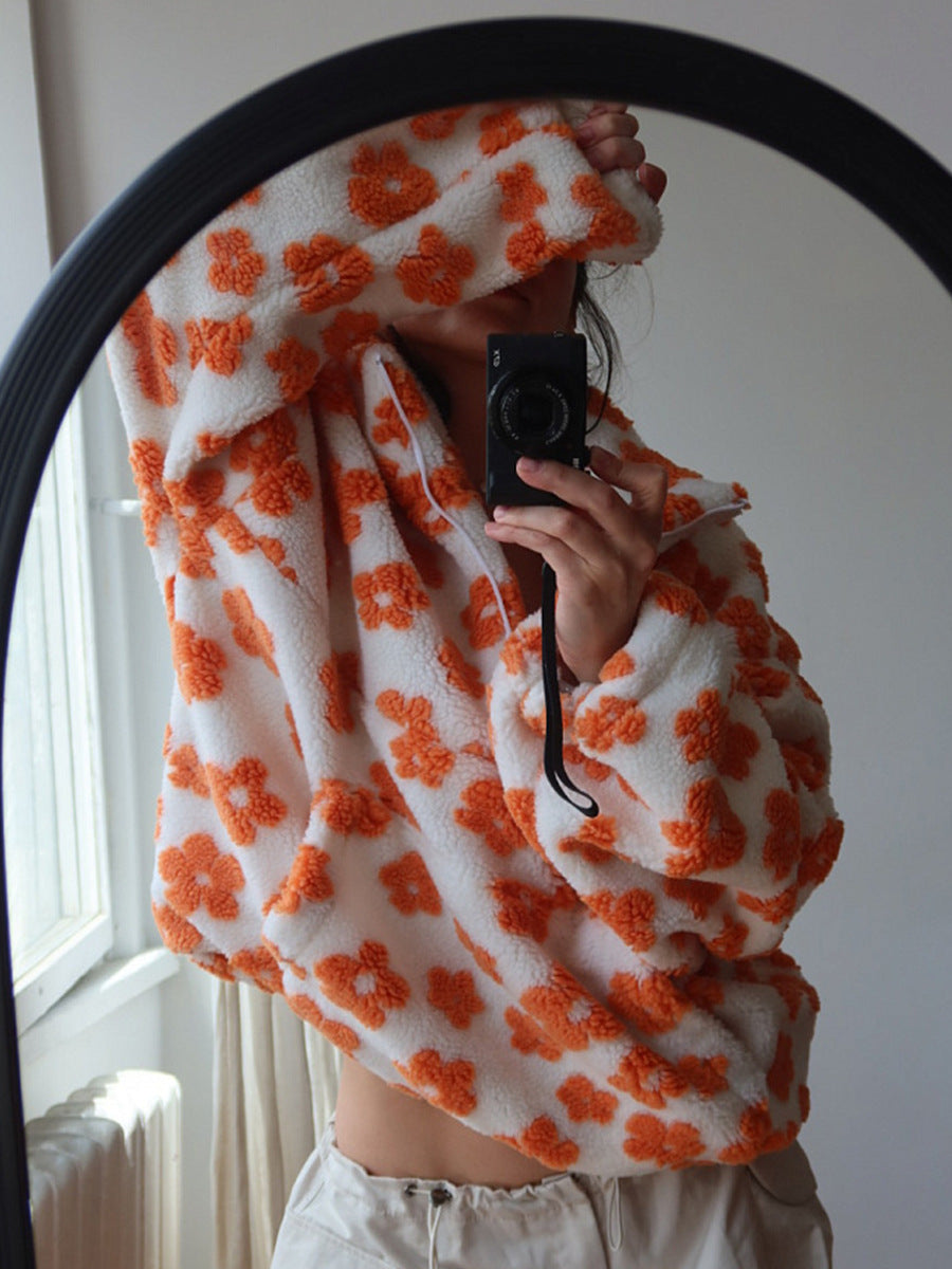 Floral Sherpa Pullover Half Zip Sweatshirt