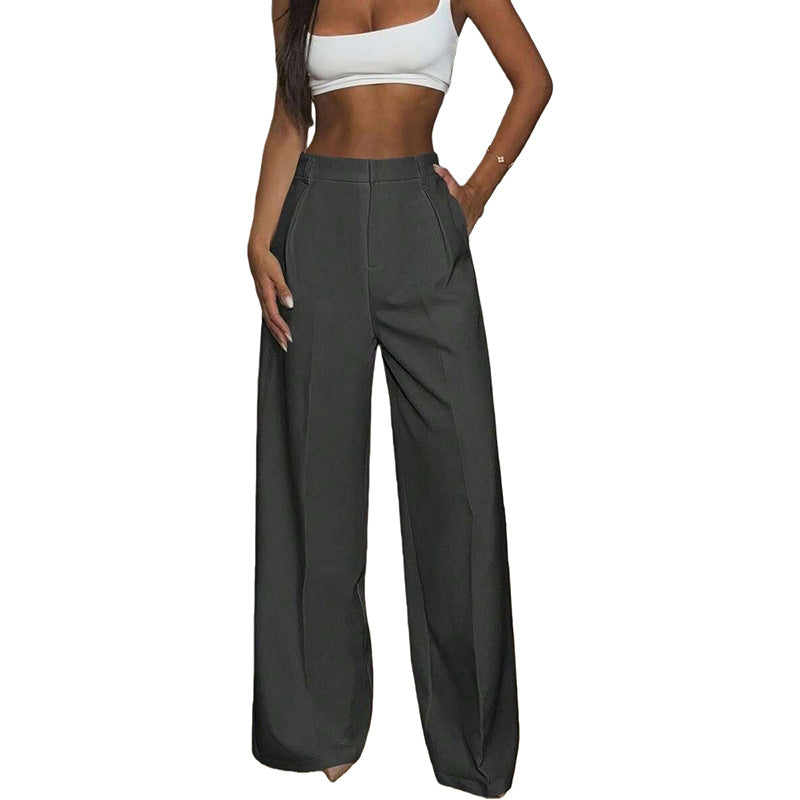 Solid High Waisted Wide Leg Dress Pants Business Work Trousers