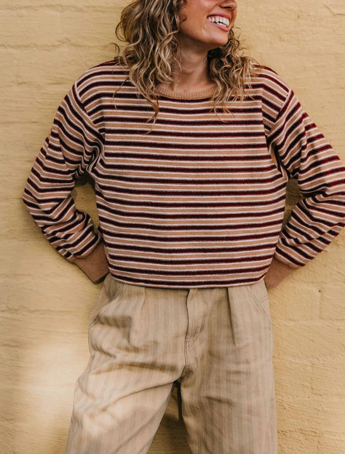 Women's Striped Crewneck Oversized Knit Sweater