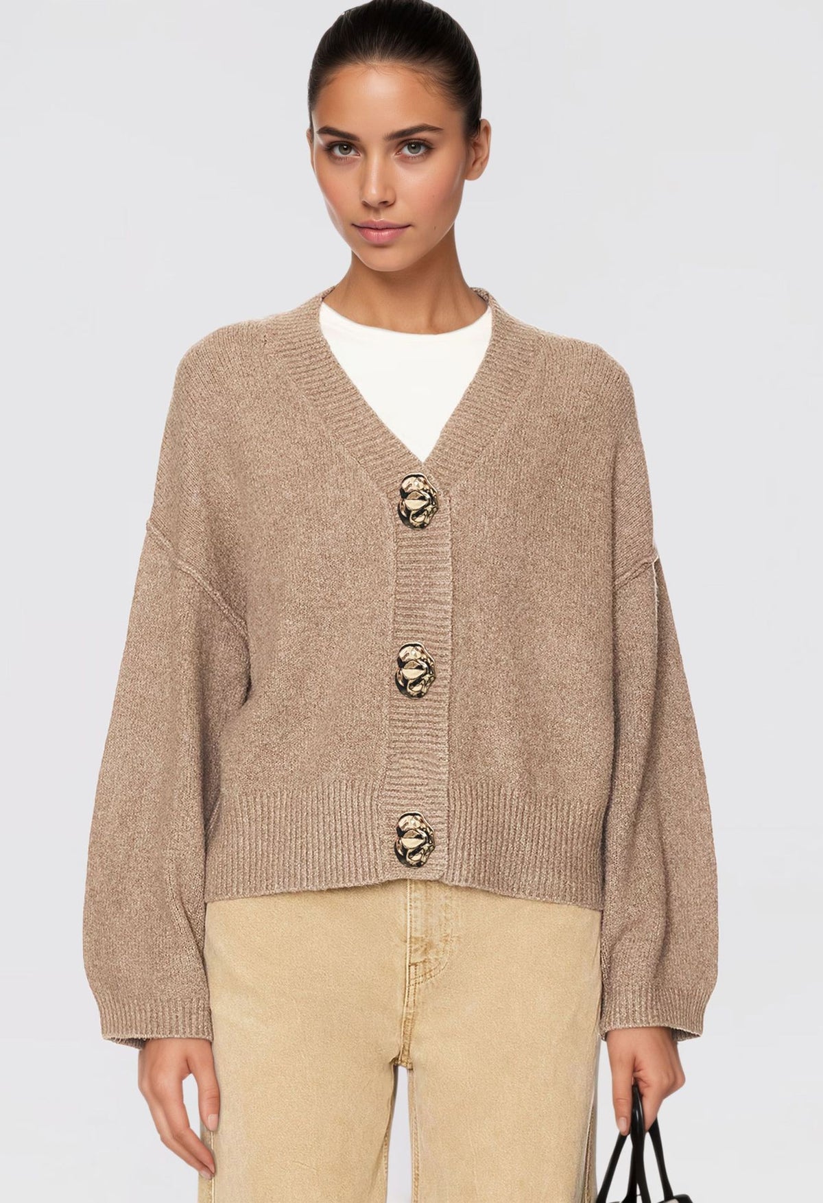 Womens Chunky V Neck Cardigan Statement Button Sweater
