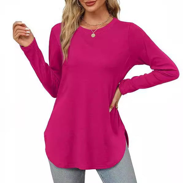 Women's Casual Long Sleeve Tunic Top Round Neck Side Slit