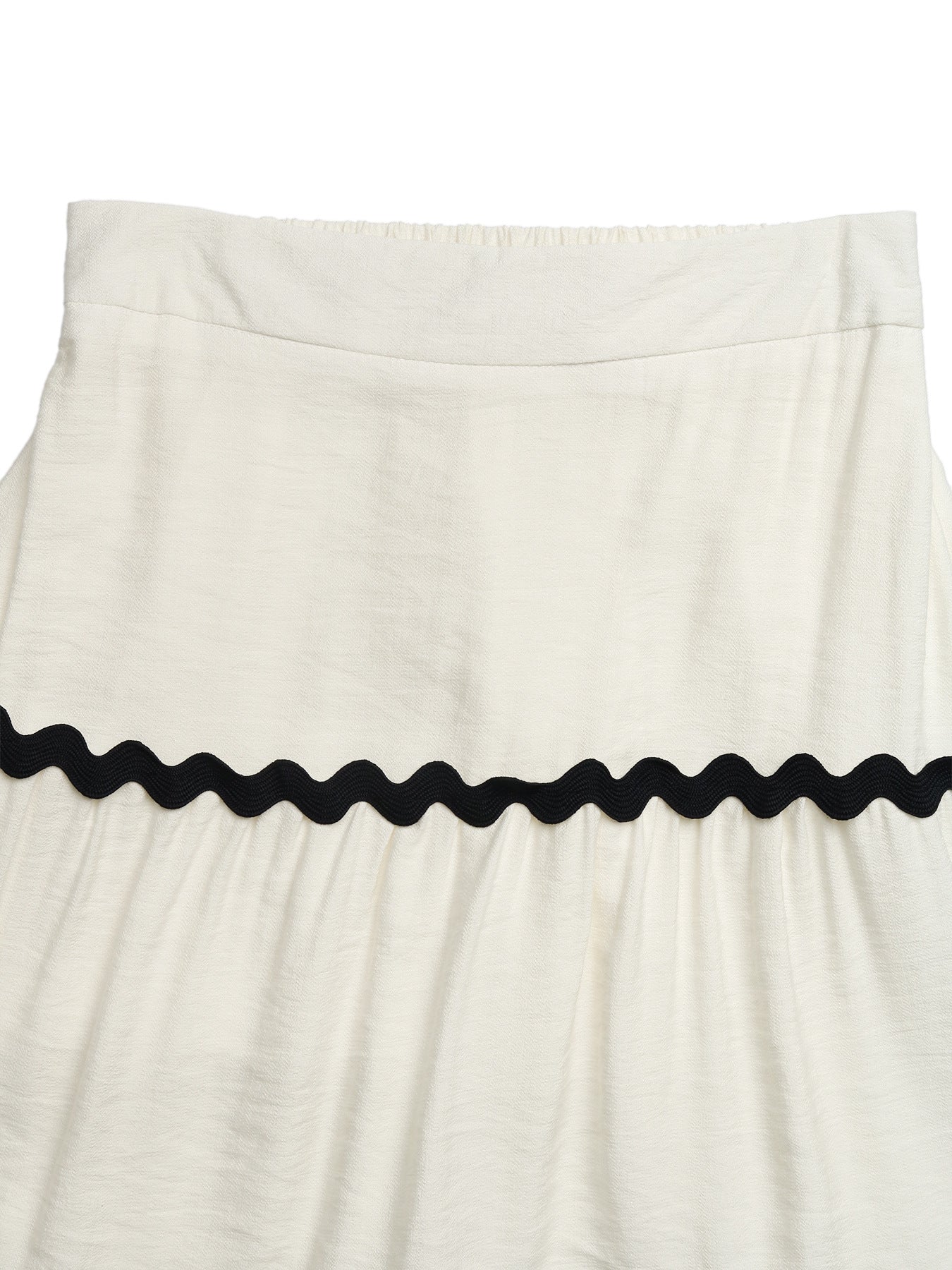 Contrast Trim Tiered Midi Skirt Elastic Waist Summer