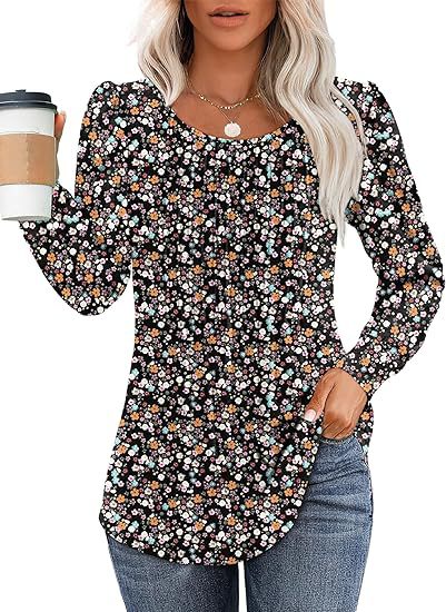 Solid Cotton Top Casual Pleated Puff Sleeve