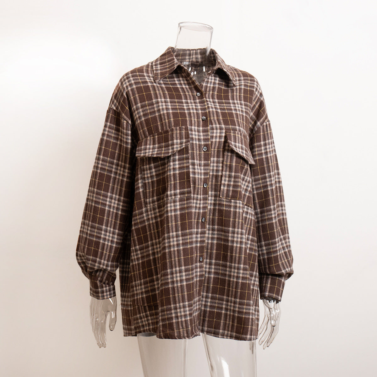 Plaid Button-Down Shirt with Flap Pockets  Oversized Fit
