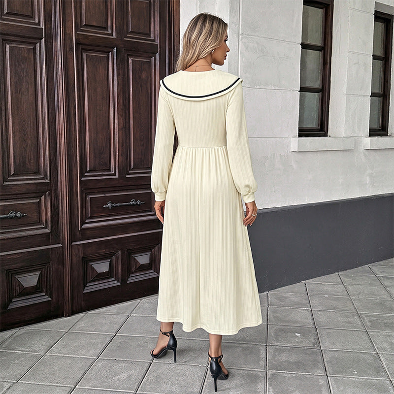V Neck Midi Dress Button Front High Waist A Line Dress