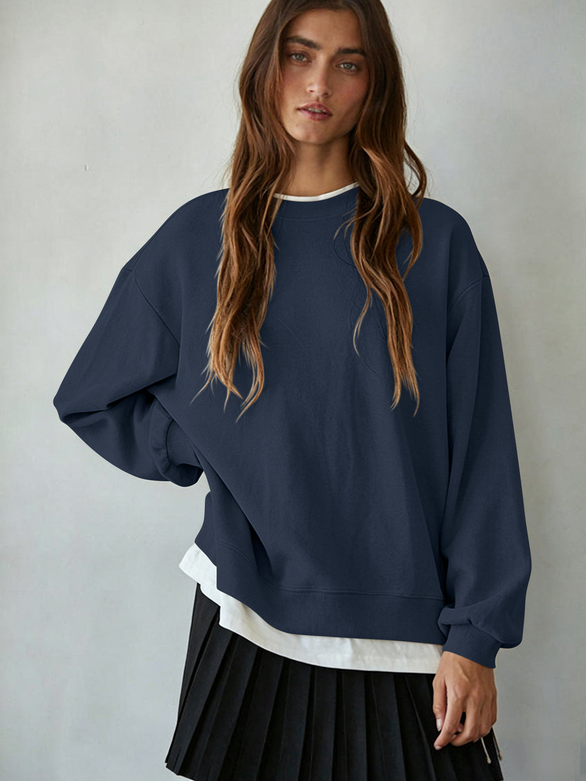 Women's Oversized Color Block Crewneck Sweatshirt