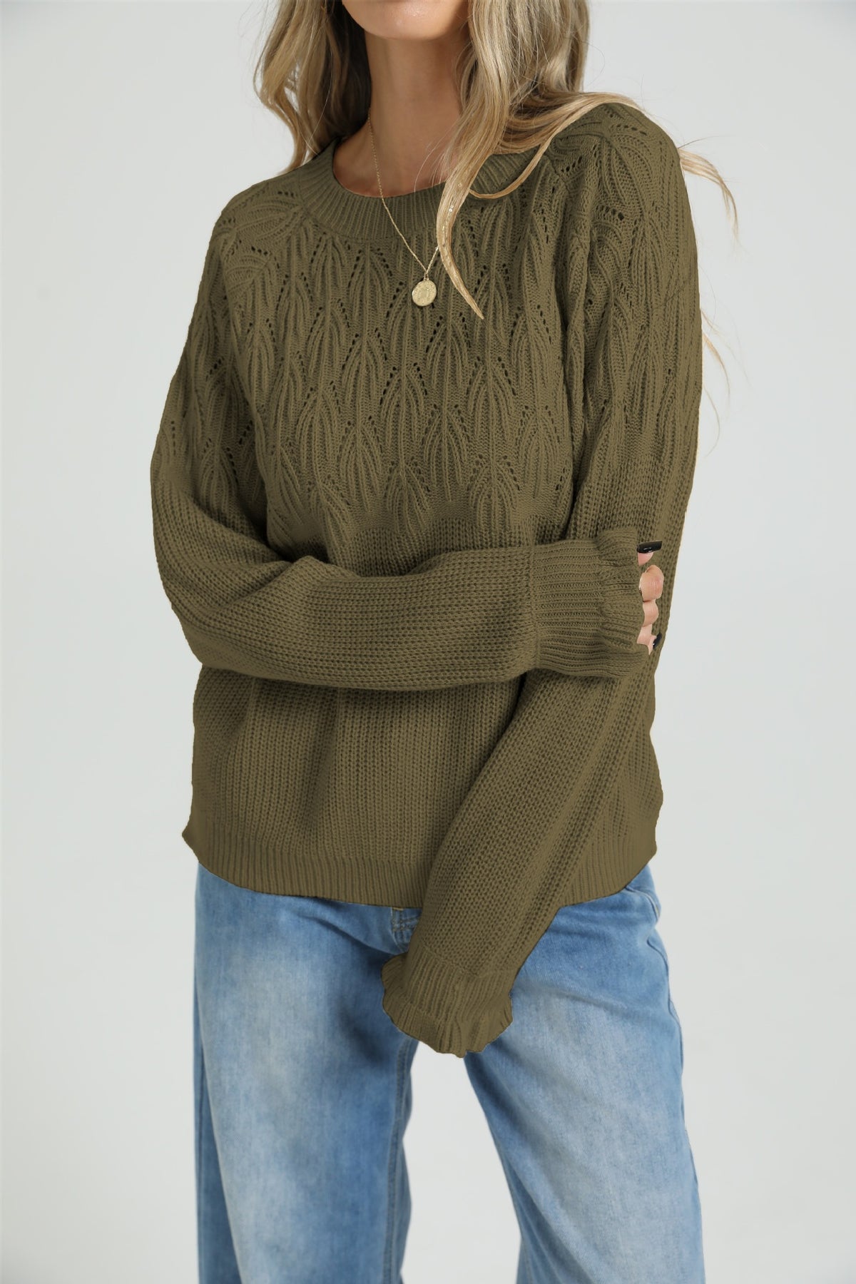 Women's Oversized Crew Neck Chunky Knit Pullover Sweater