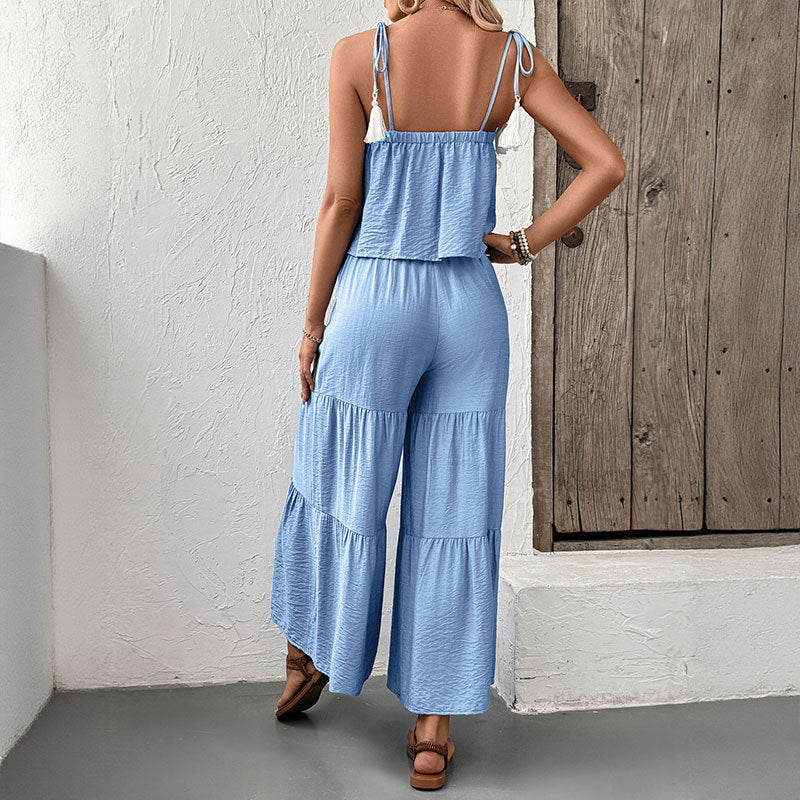 Fresh and Breezy Blue Tank Top and Palazzo Pants Set for Summer