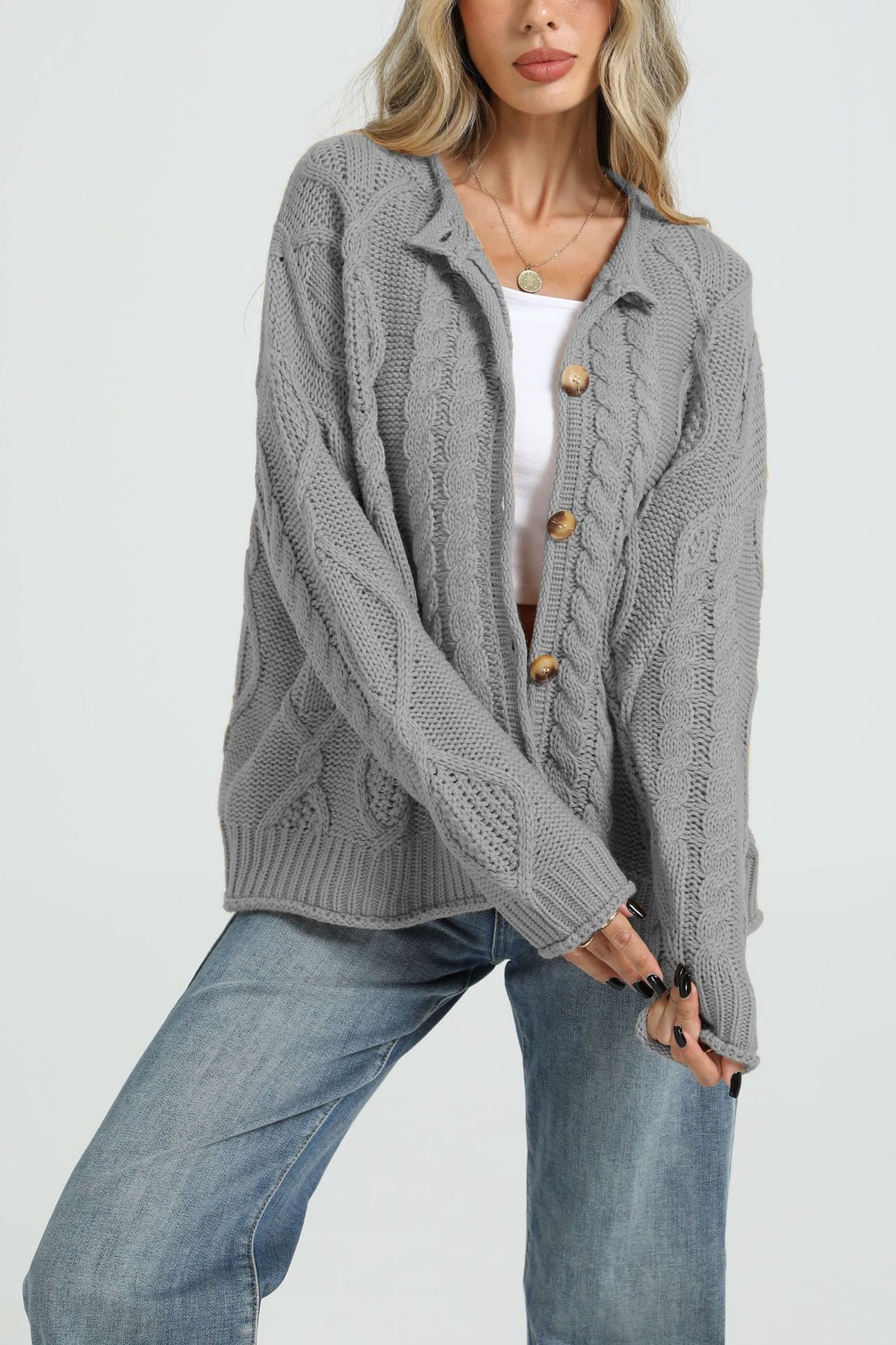 Women's Oversized Chunky Cable Knit Button Up Cardigan