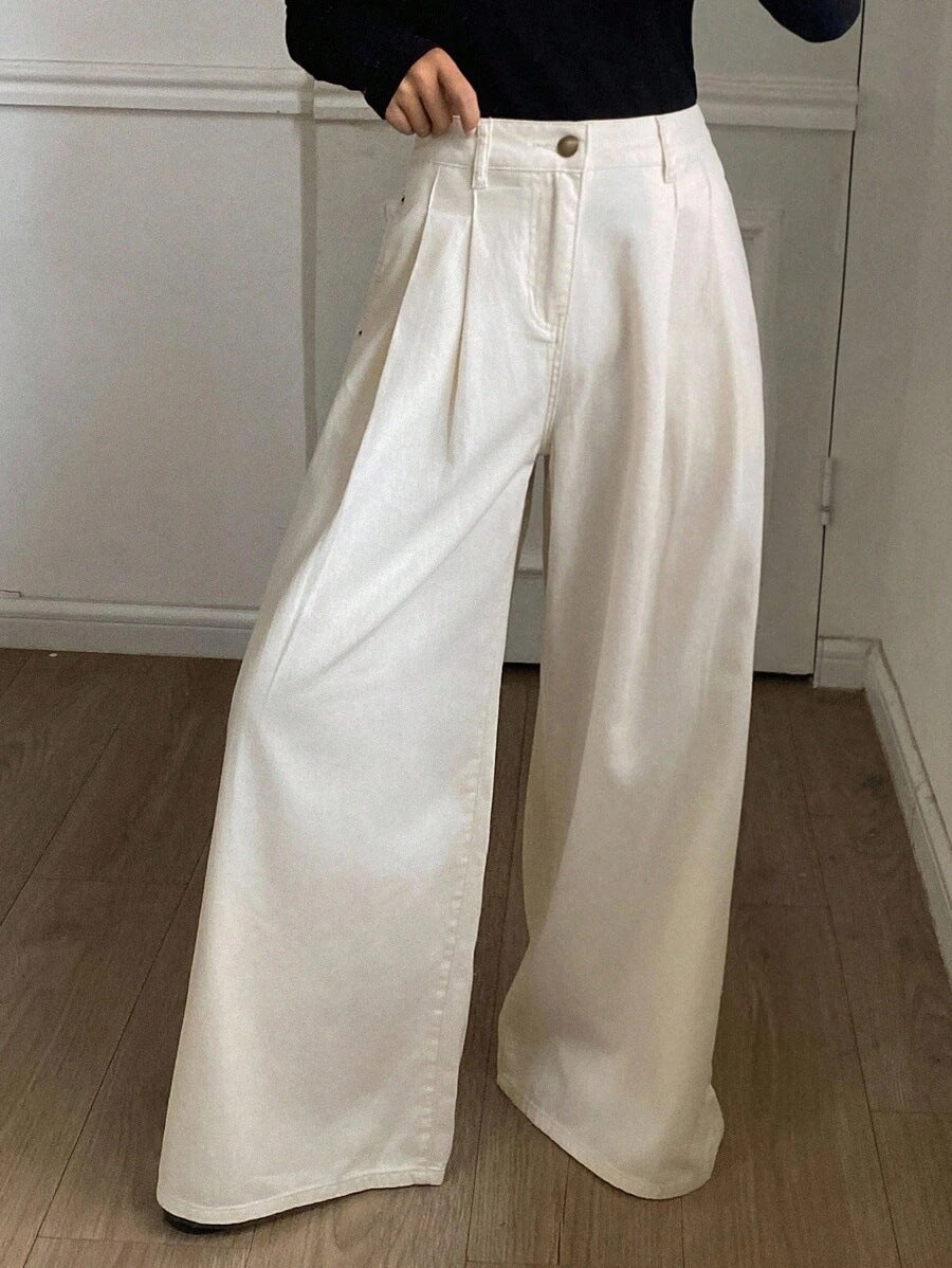 Women's High Waisted Wide Leg Baggy Jeans Casual Cotton