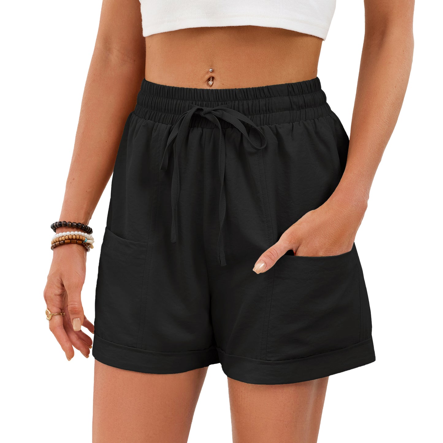 Women’s Drawstring Elastic Waist Casual Pocket Shorts