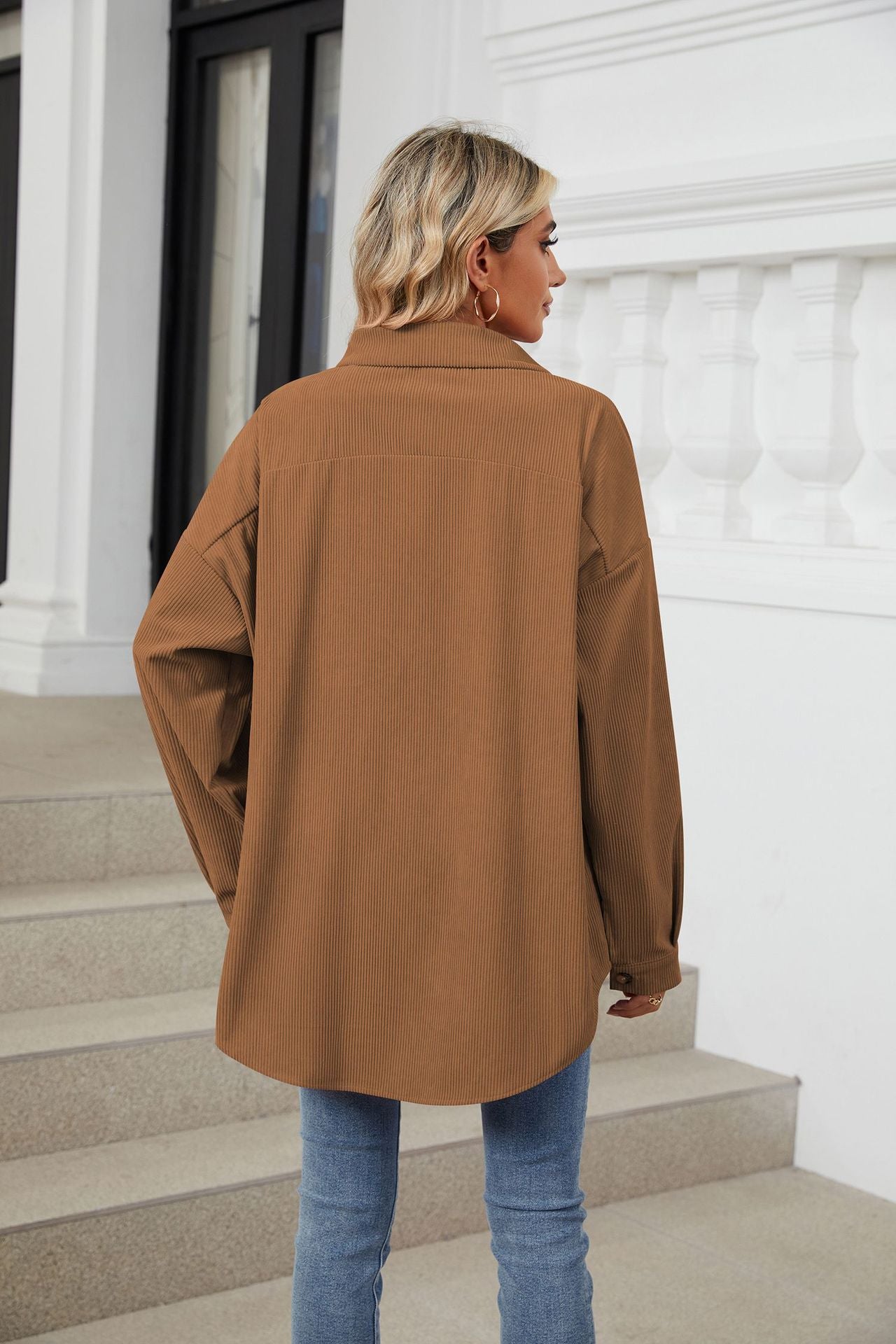 Solid Color Lapel Button-down Long-sleeved Loose Shirt