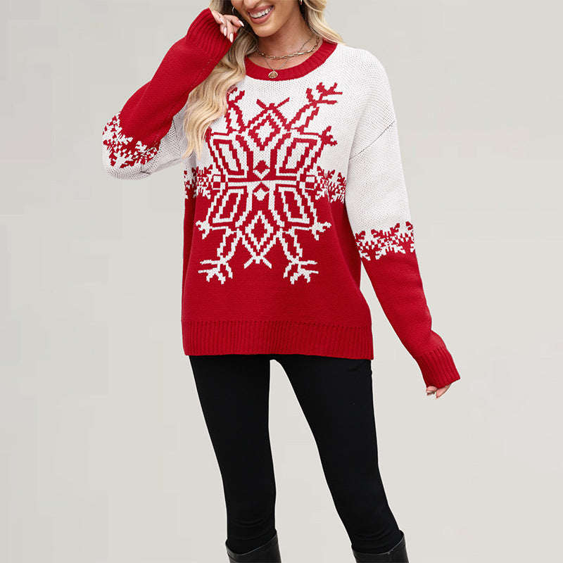 Women's Oversized Christmas Snowflake Knit Pullover Sweater
