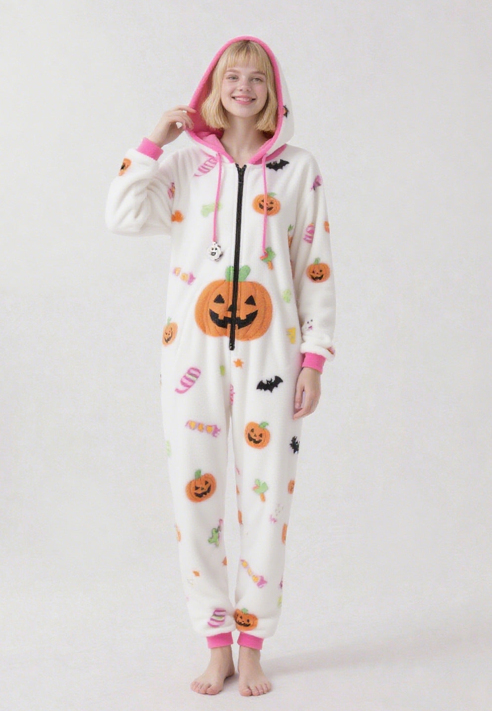 Halloween Pumpkin Hooded Pajama Jumpsuit One Piece