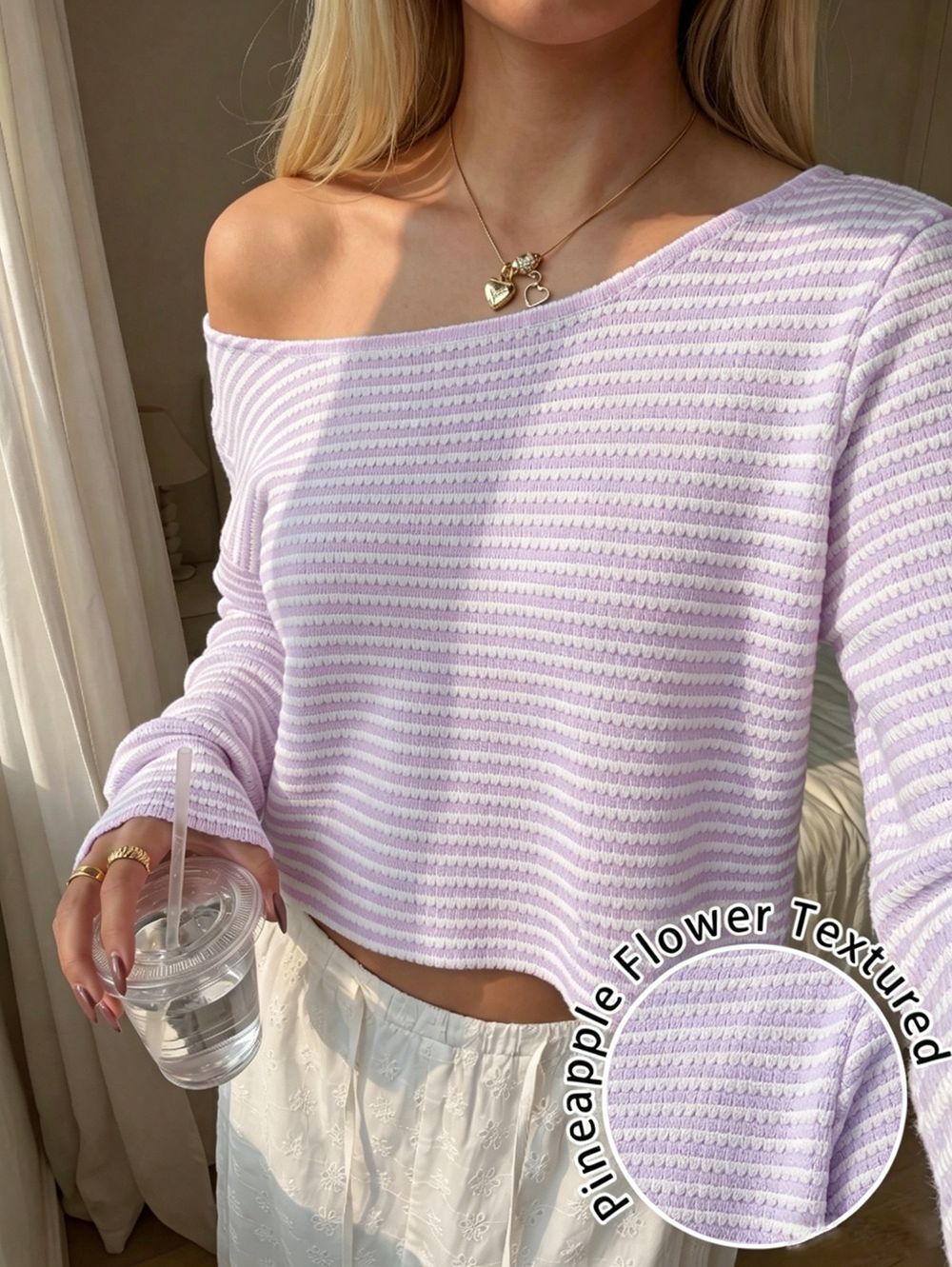 Women’s Off-Shoulder Striped Long Sleeve Casual Top