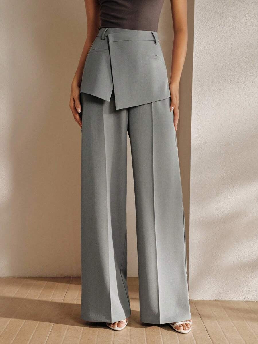 Women's High Waist Wide Leg Layered Corset Dress Pants
