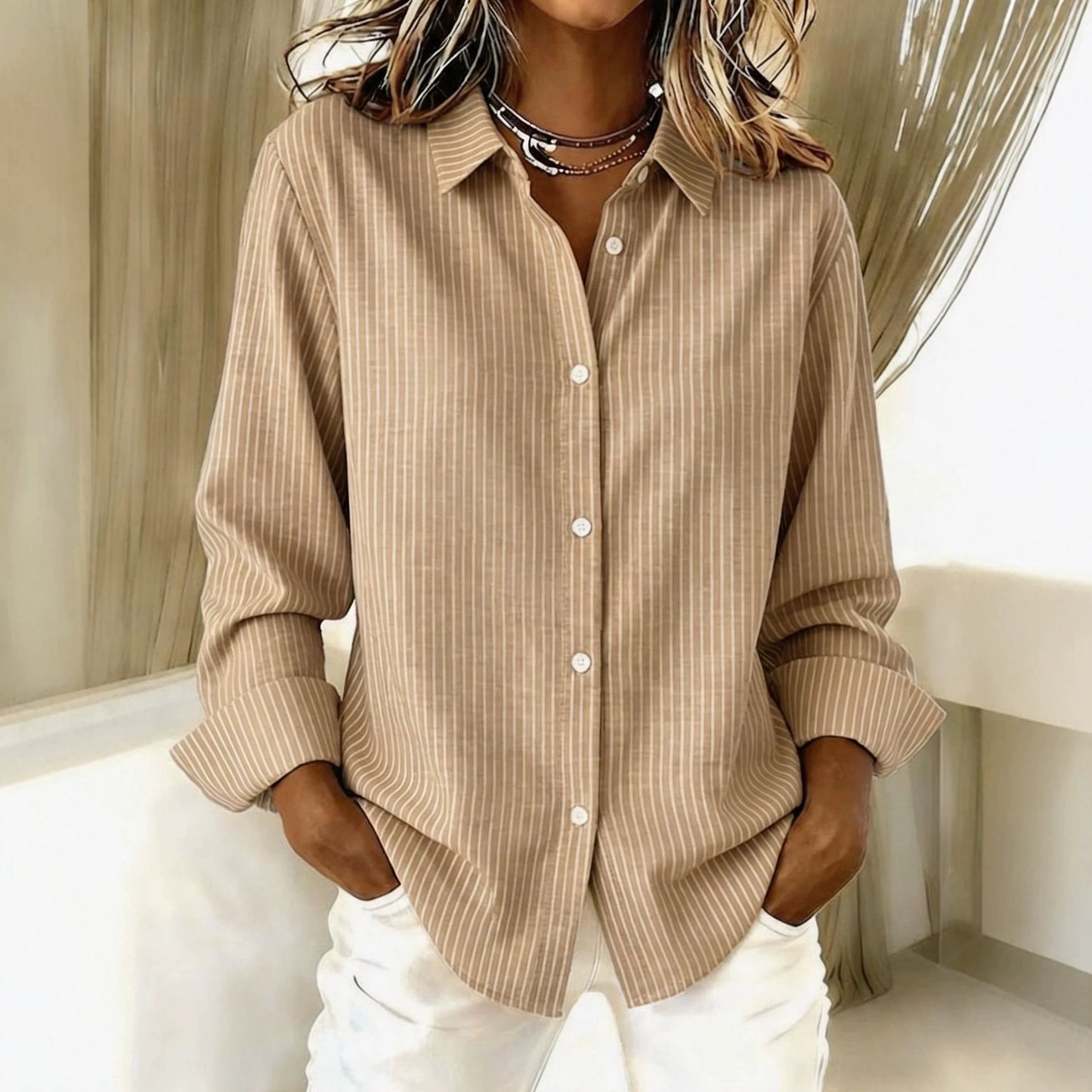 Striped Button Down Shirt, Oversized Long Sleeve Blouse