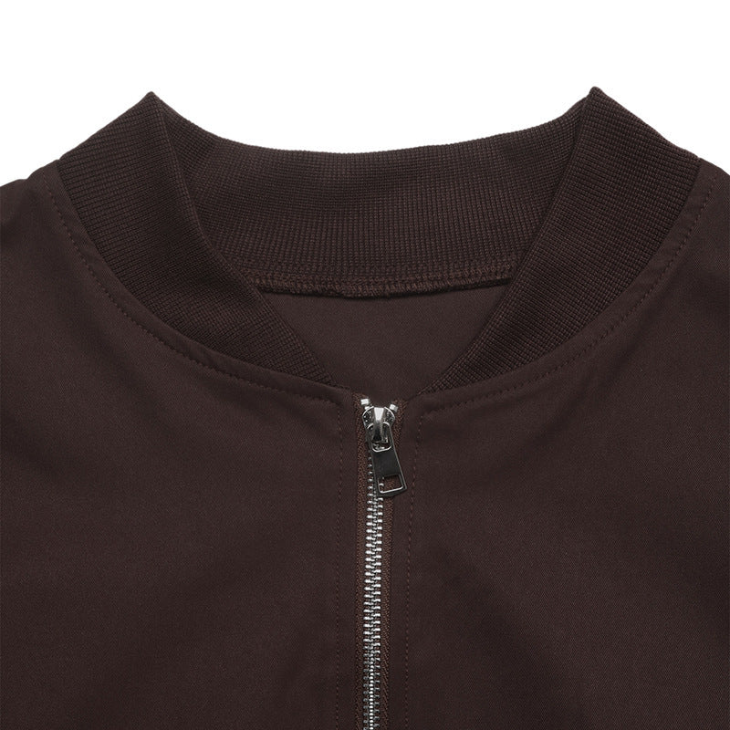 Cropped Bomber Jacket Stand Collar Zip Up Casual Outerwear