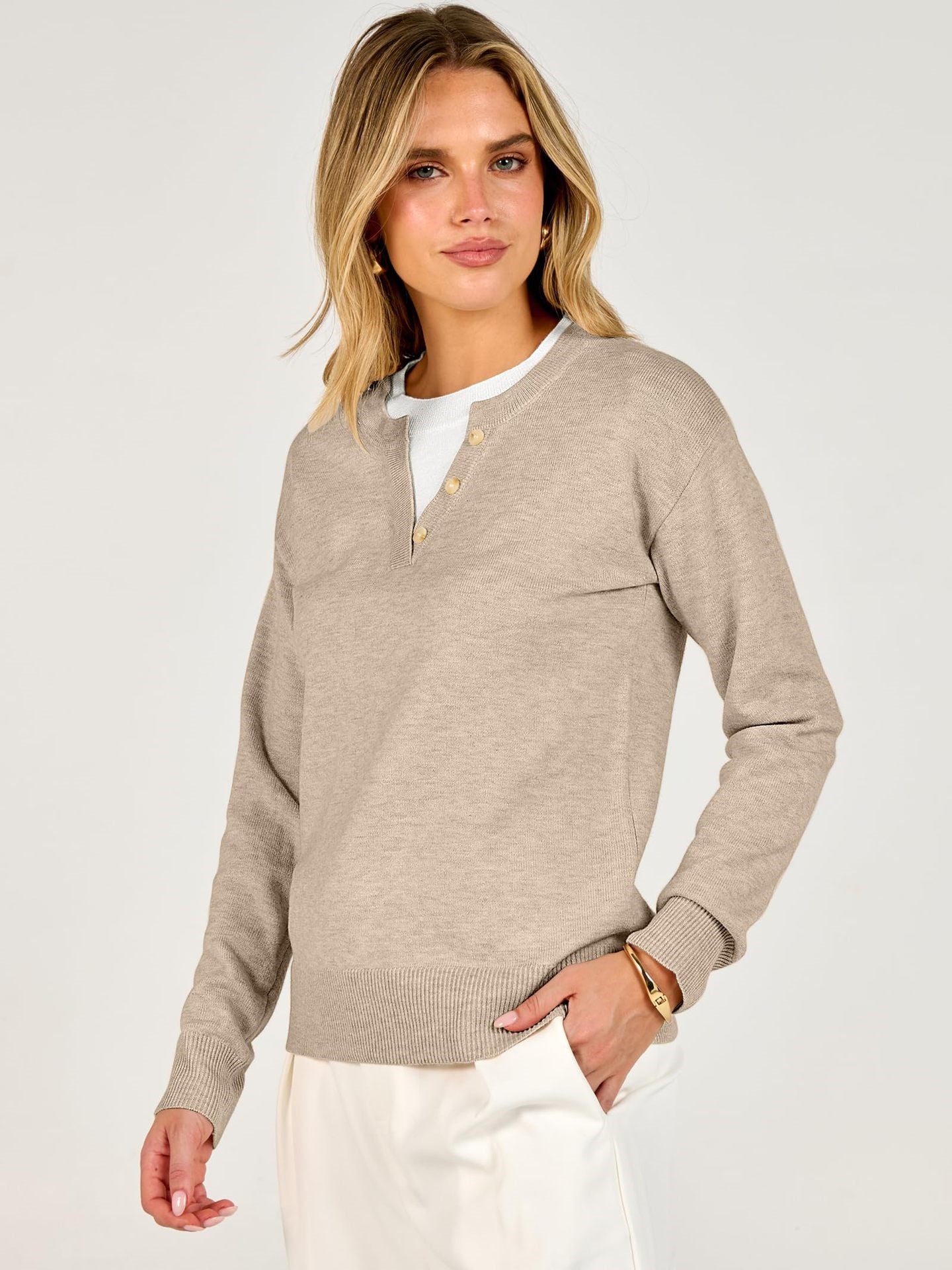 V Neck Button Contrast Knit Sweater Old Money Style