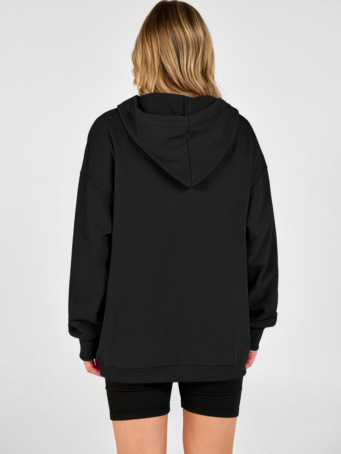 Solid Cotton Blend Hoodie Casual Oversized Snap Neck