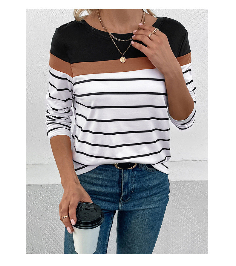 Colorblock Striped Long Sleeve Casual Boutique Top