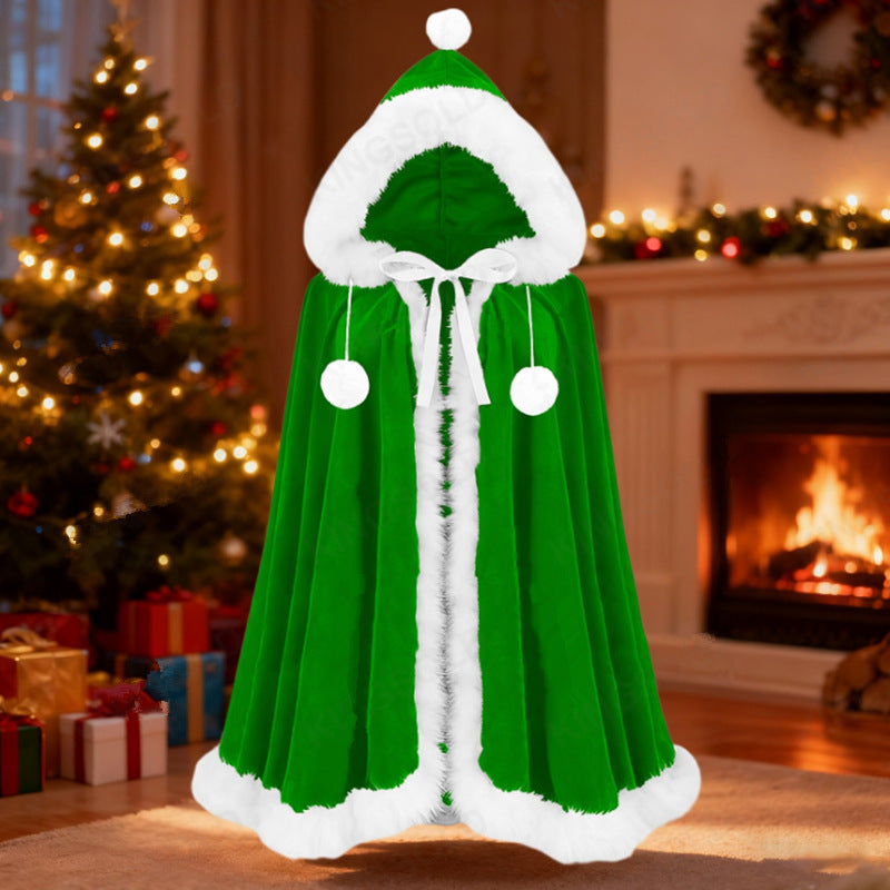 Velvet Hooded Christmas Cape Faux Fur Trim