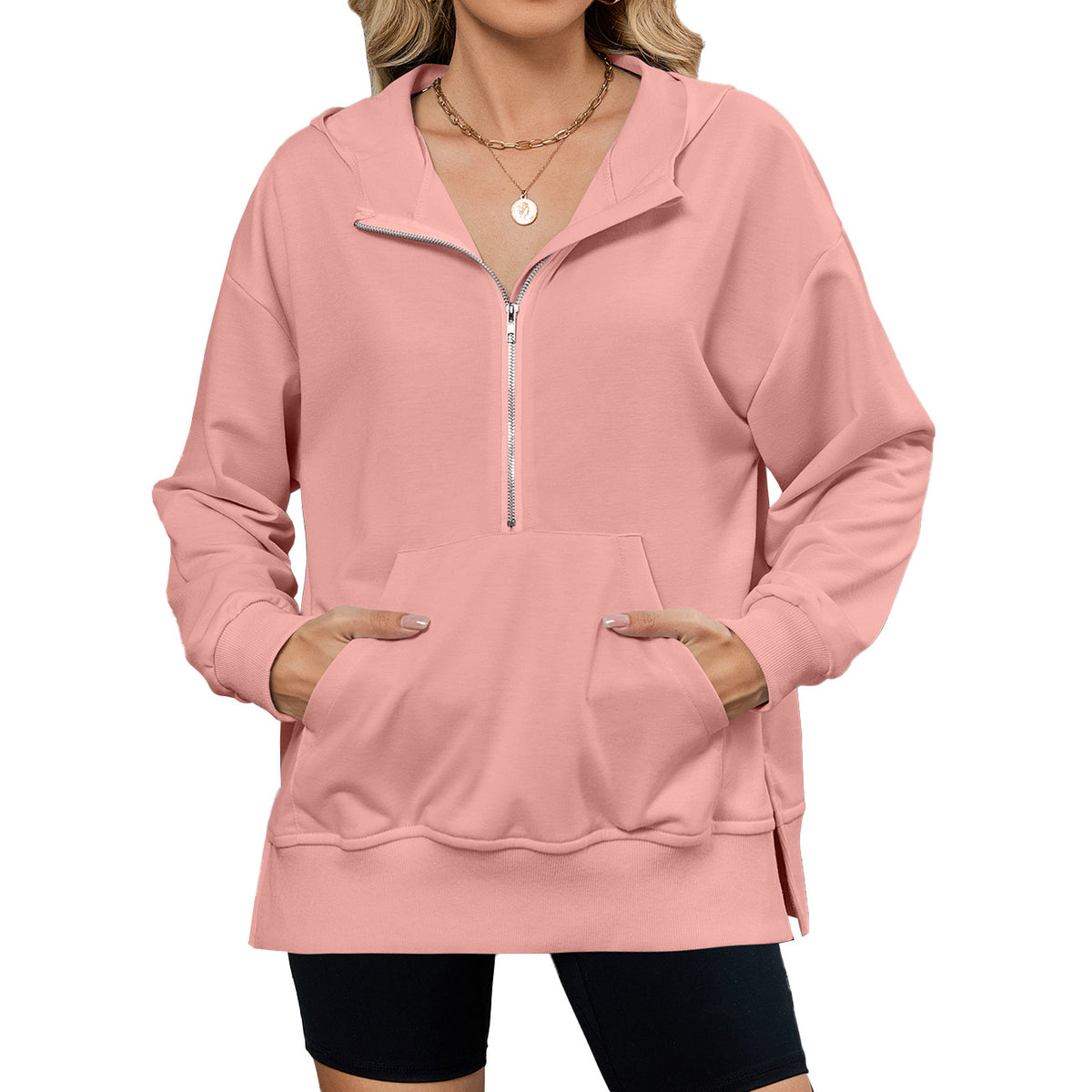 Women's Oversized Half Zip Hoodie Pocket Sweatshirt