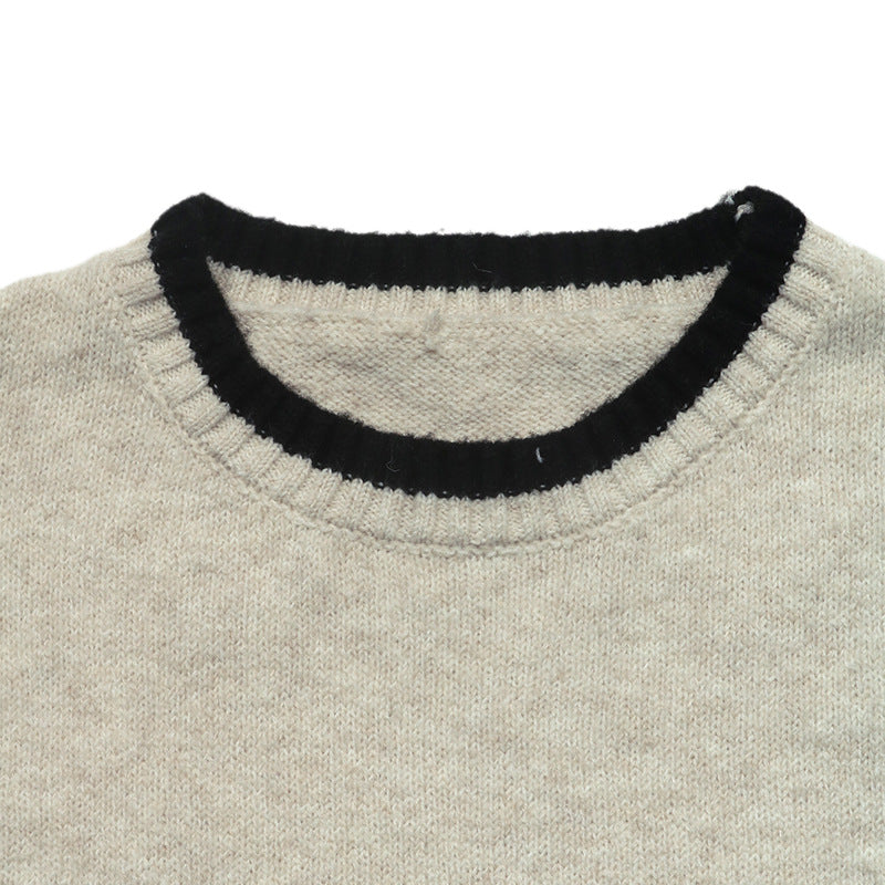 Bow Detail Contrast Knit Sweater Crew Neck Long Sleeve