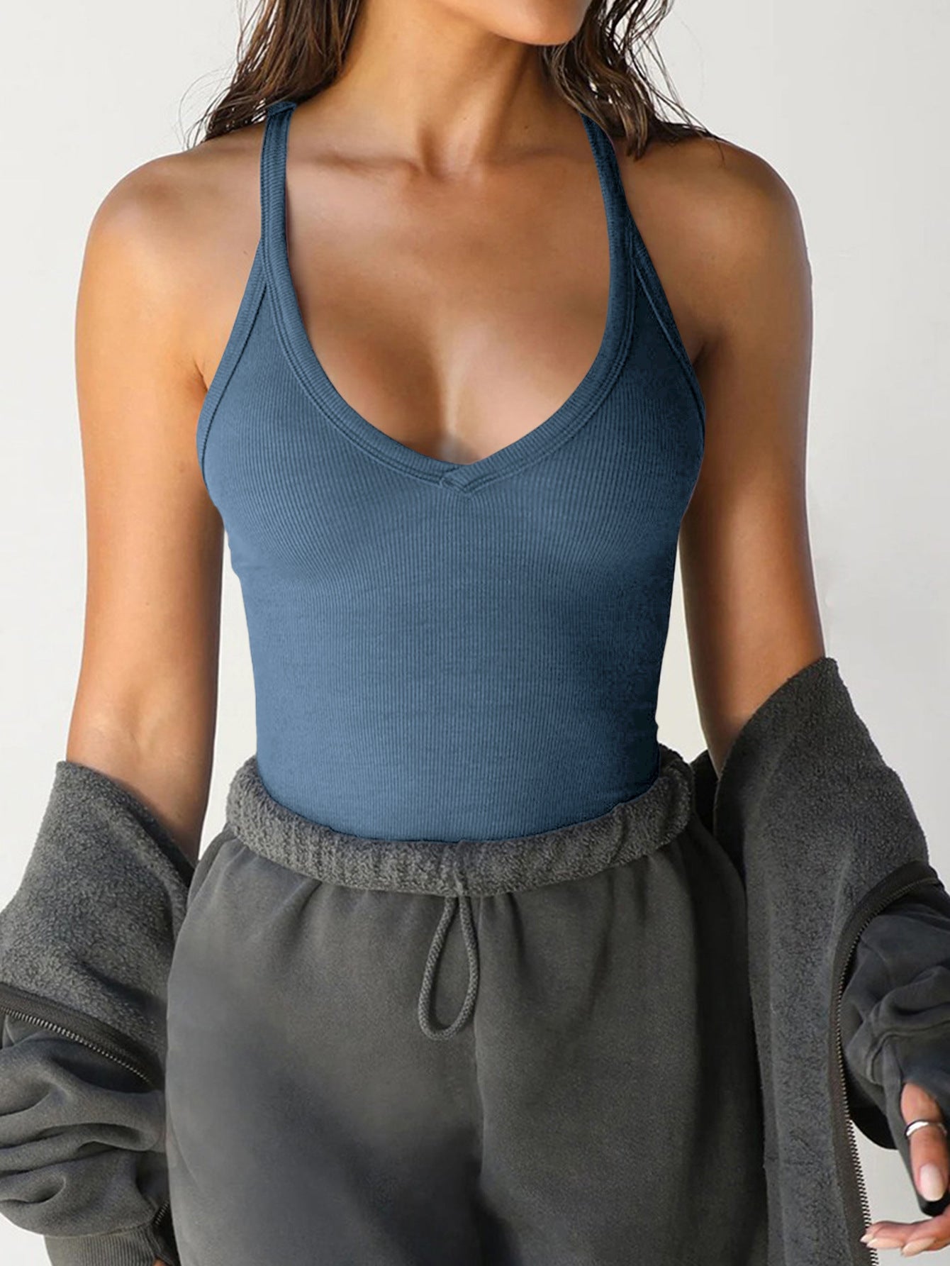 Y2K Ribbed Knit Fitted Cami Tank Top for Women