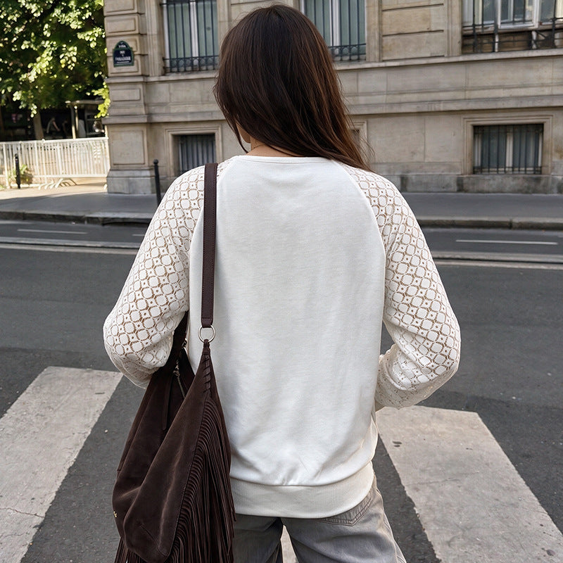 Women's Lace Raglan Sleeve Sweatshirt Oversized Top