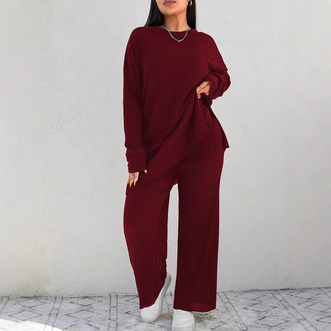 Plus Size Ribbed Knit Lounge Pants Set