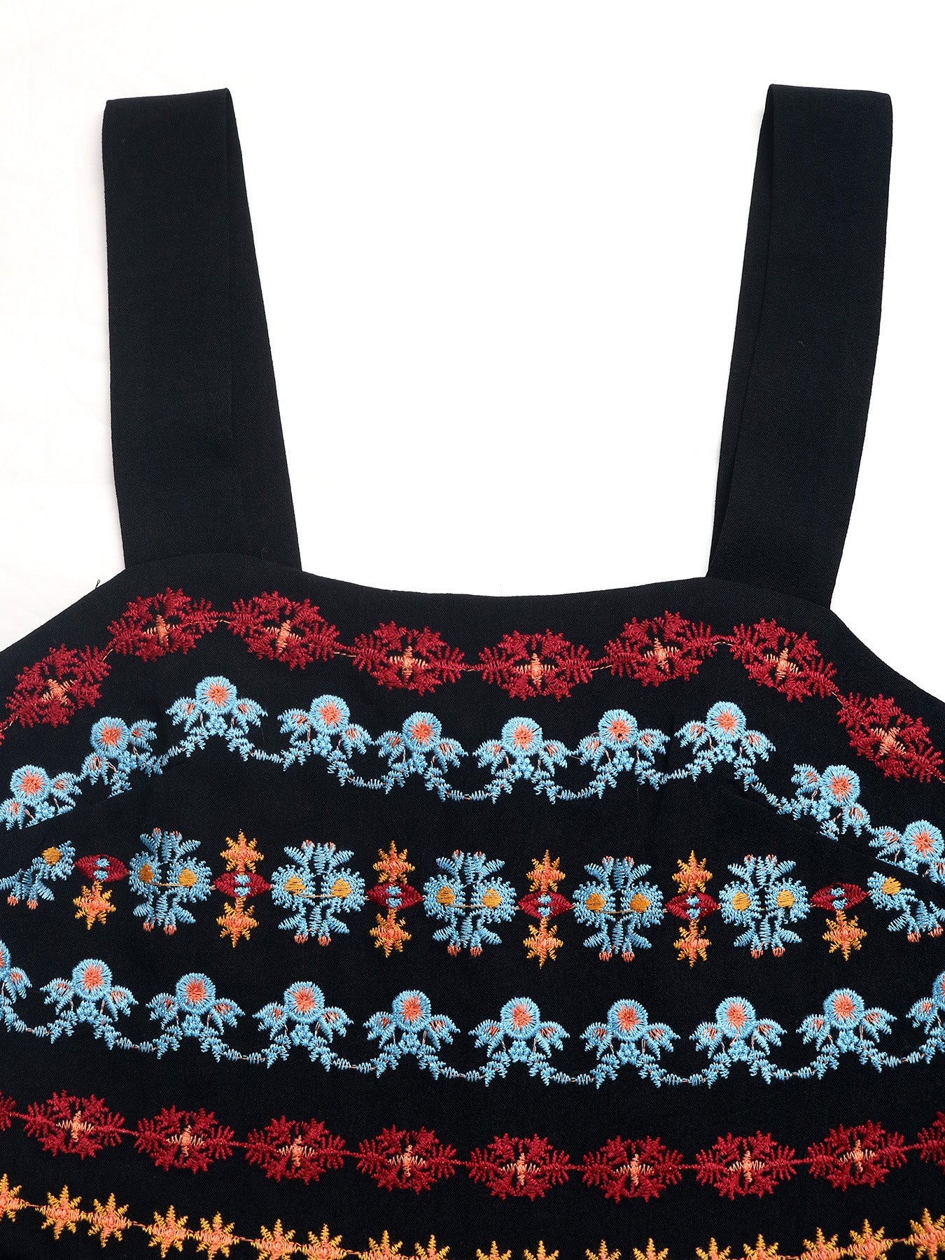 Floral Embroidered Romper Boho Square Neck Vacation