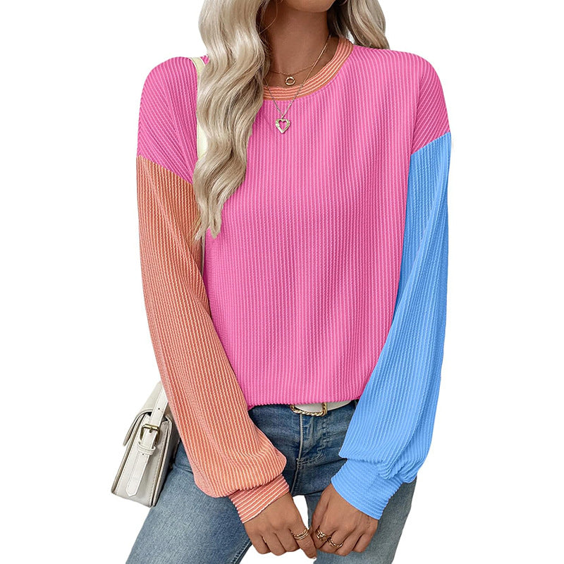 Women's Color Block Oversized Crewneck Pullover Top