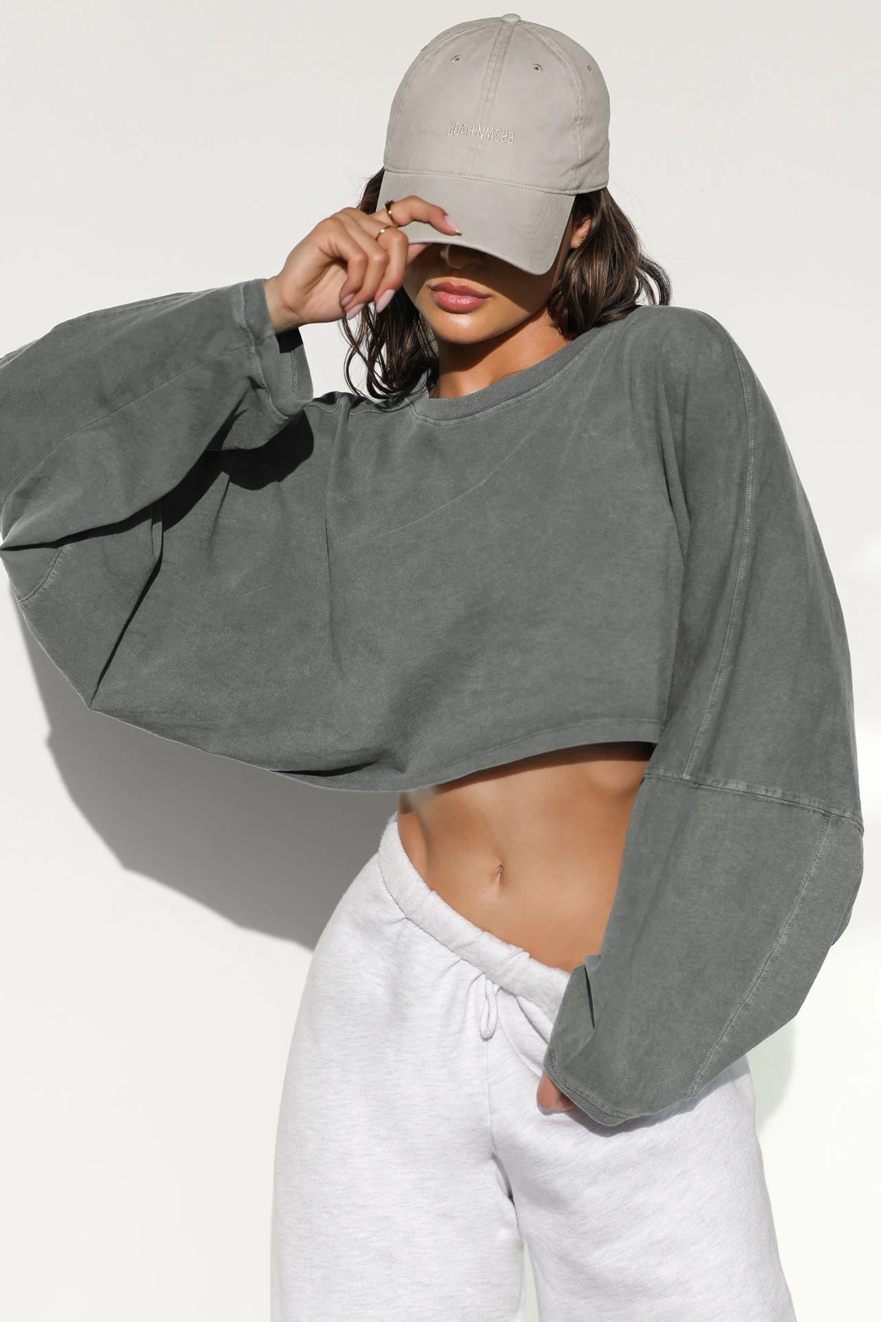 Cropped Crewneck Sweatshirt Women Long Sleeve Crop Top Tee