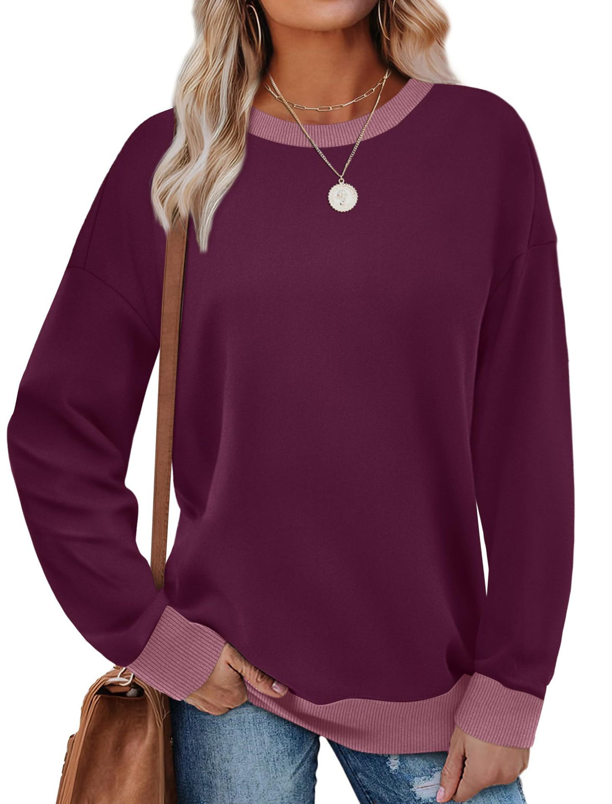 Women's Oversized Colorblock Crewneck Sweatshirt