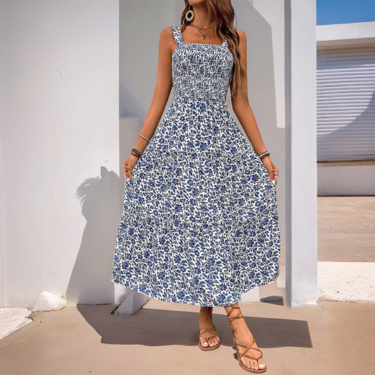 Women’s Floral Smocked Square Neck Maxi Dress