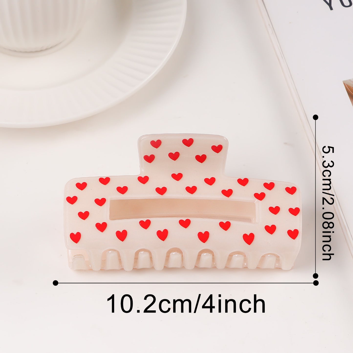 Valentine Heart Print Shark Hair Claw Clip for Women