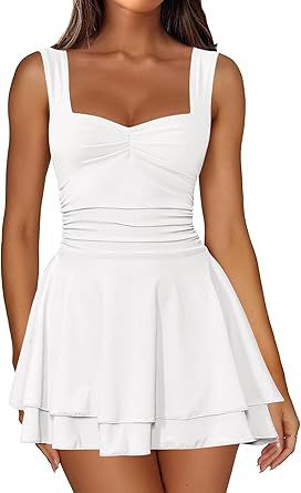 Square Neck Ruched Waist Tiered Mini Dress for Women