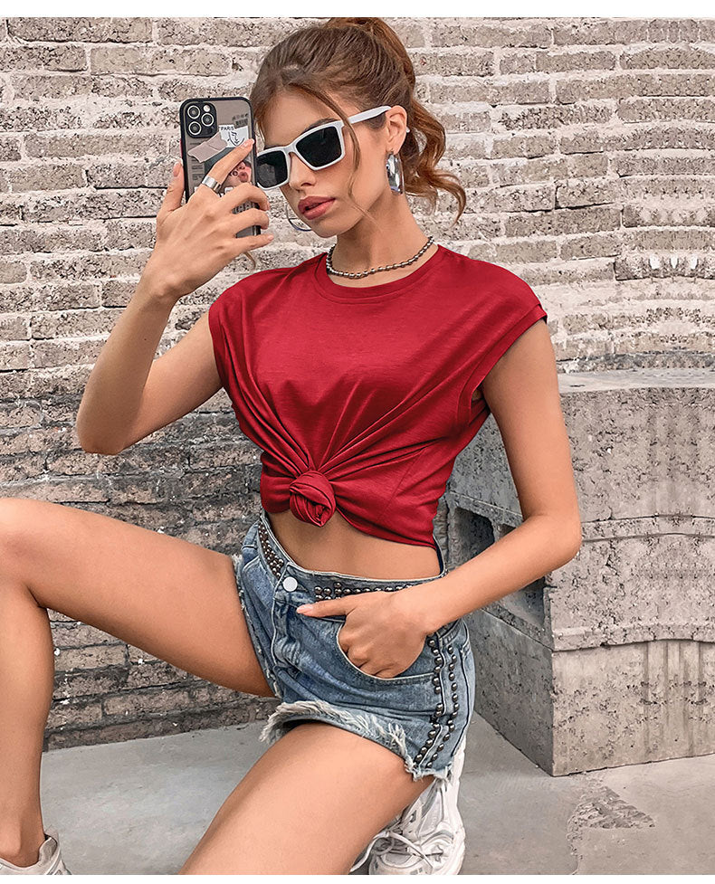 Patchwork Polyester Tee Relaxed Fit Trendy Summer