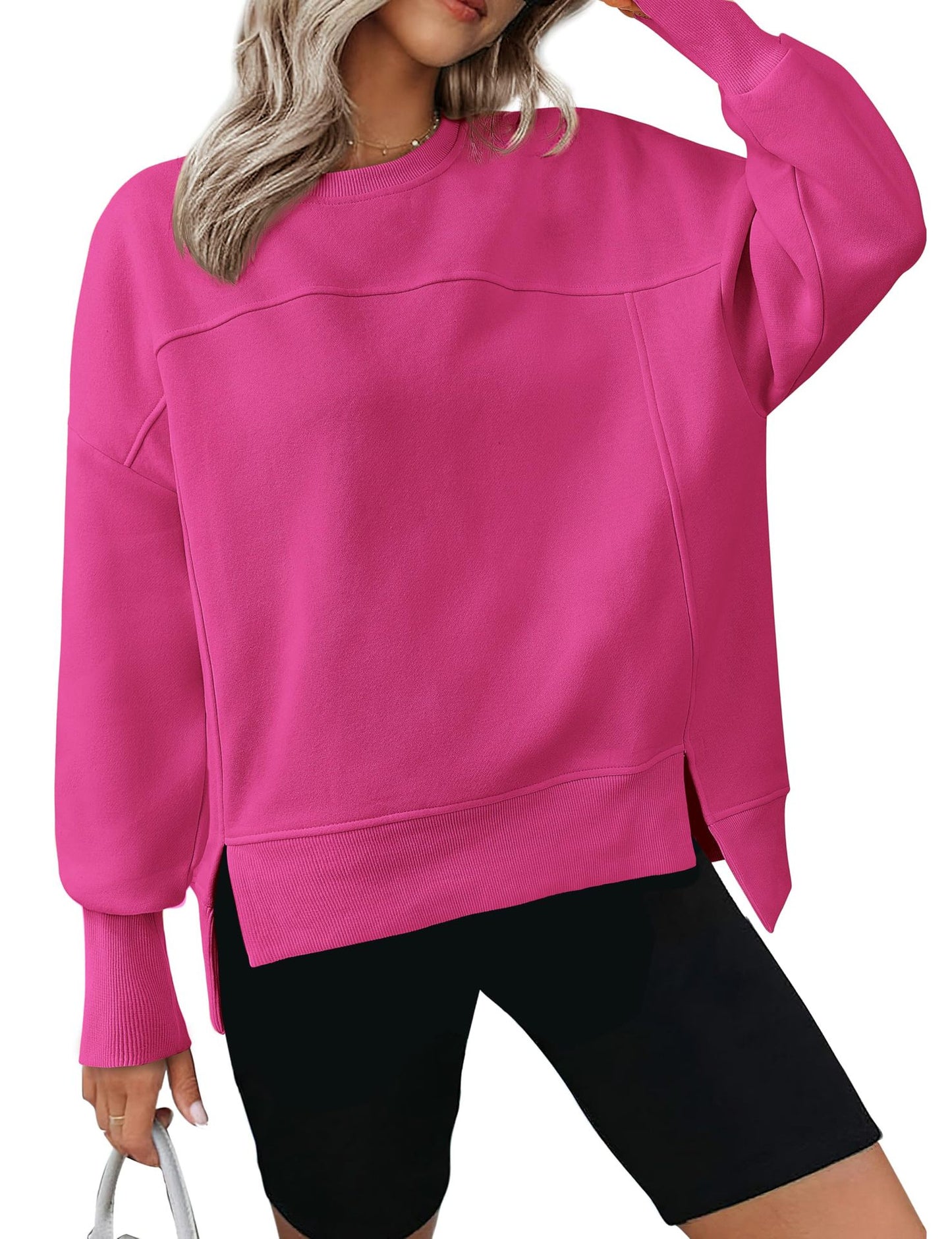 Solid Sweatshirt Casual Oversized Side Slit Pullover