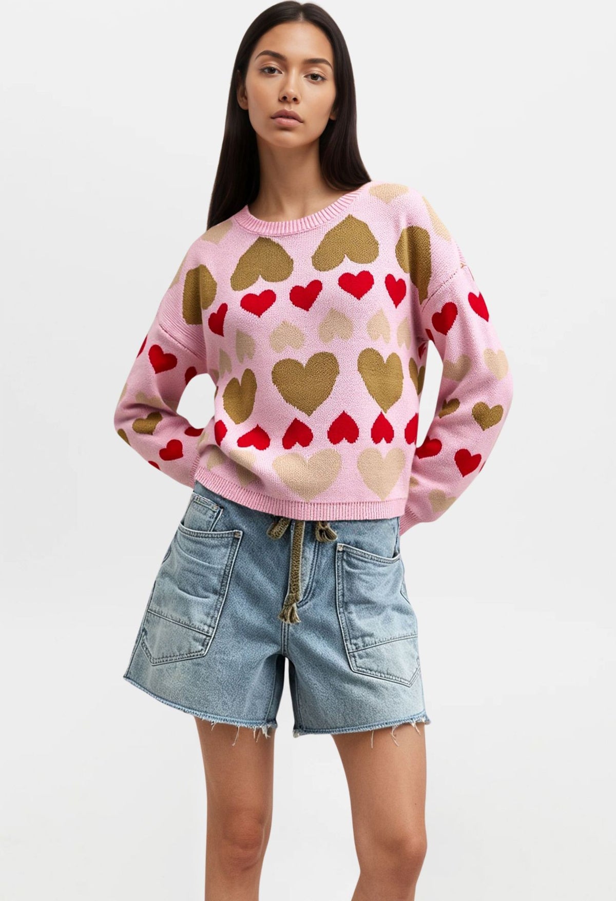 Women's Valentine Heart Crewneck Knit Sweater
