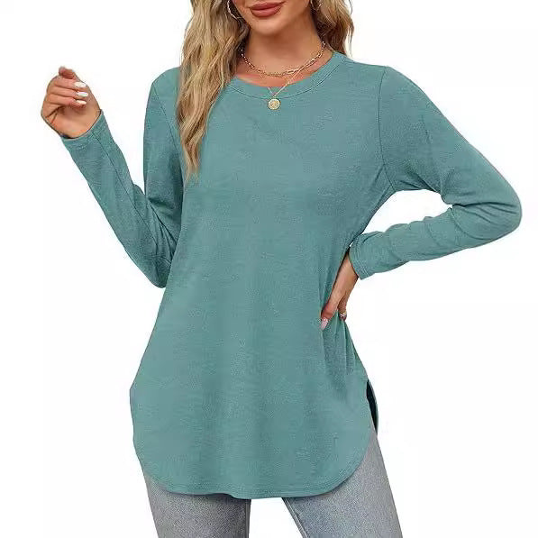 Women's Casual Long Sleeve Tunic Top Round Neck Side Slit