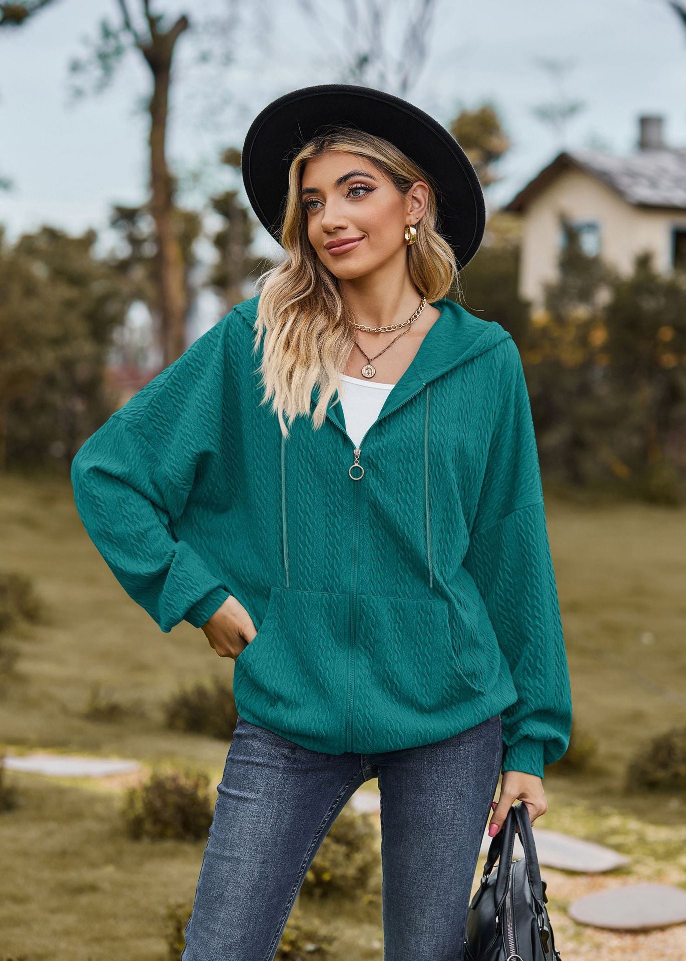 Womens Oversized Zip Up Hoodie Jacket with Pockets