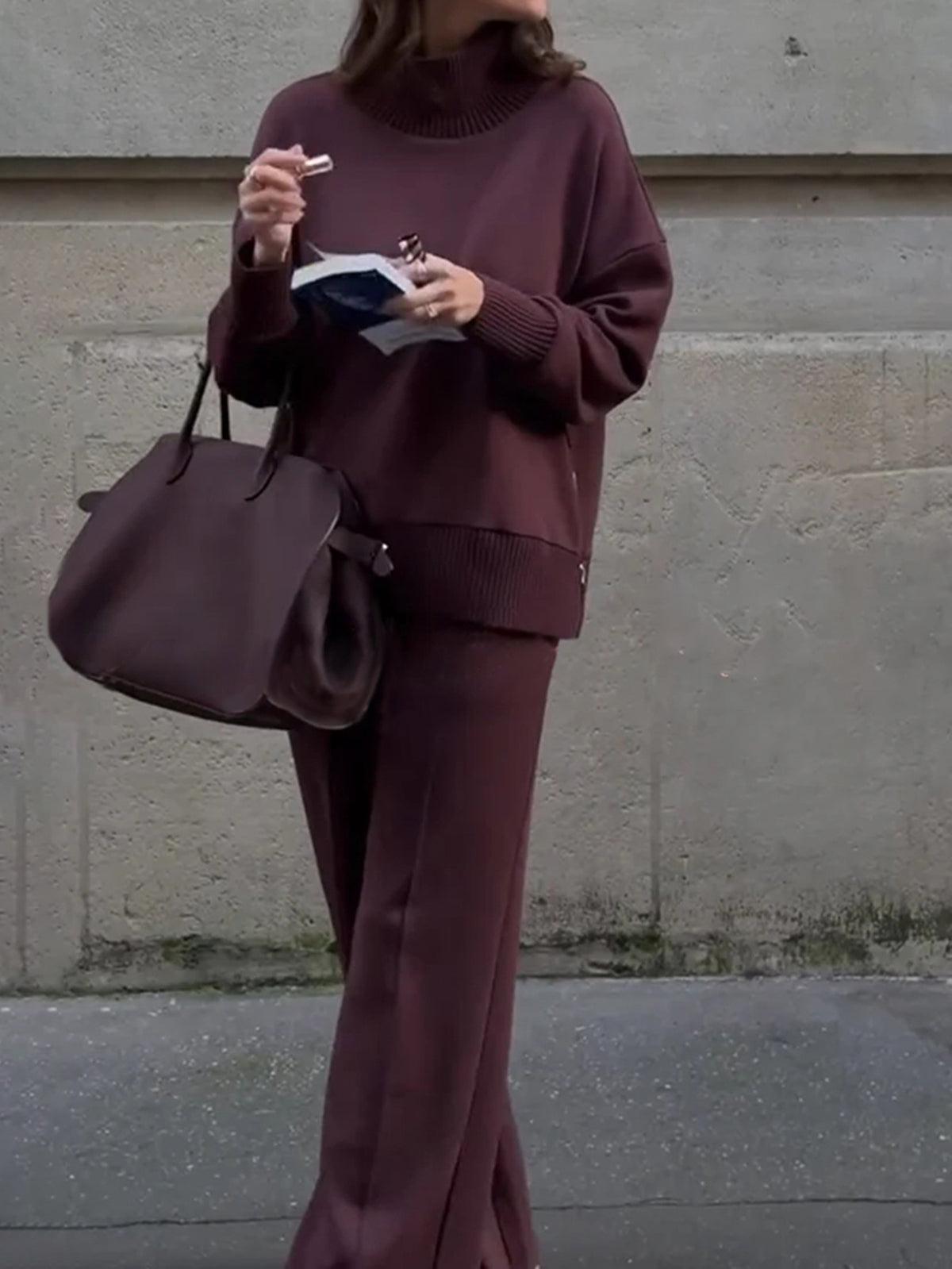 Women's Minimalist Turtleneck Wide Leg Pants Matching Set