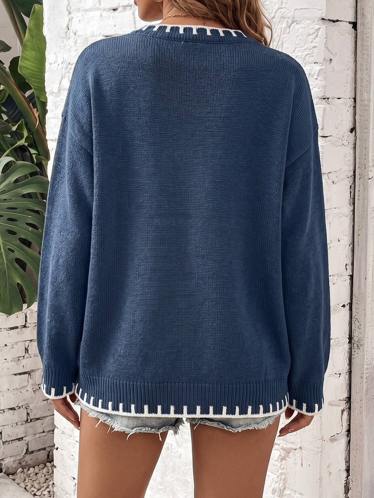 Women's Oversized Bow Crewneck Chunky Knit Sweater