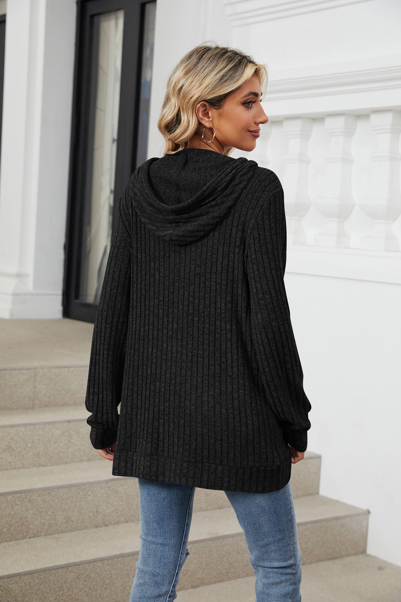 Solid Color Long-sleeved Loose Hooded Polished Sweater