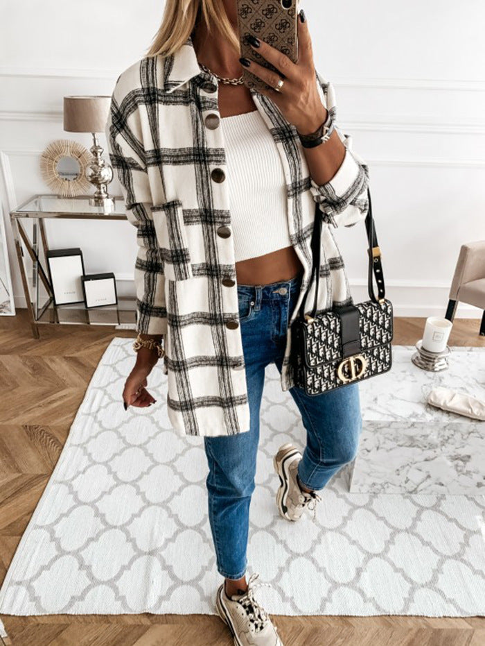 Plaid Shacket Button Front Oversized Longline Fit