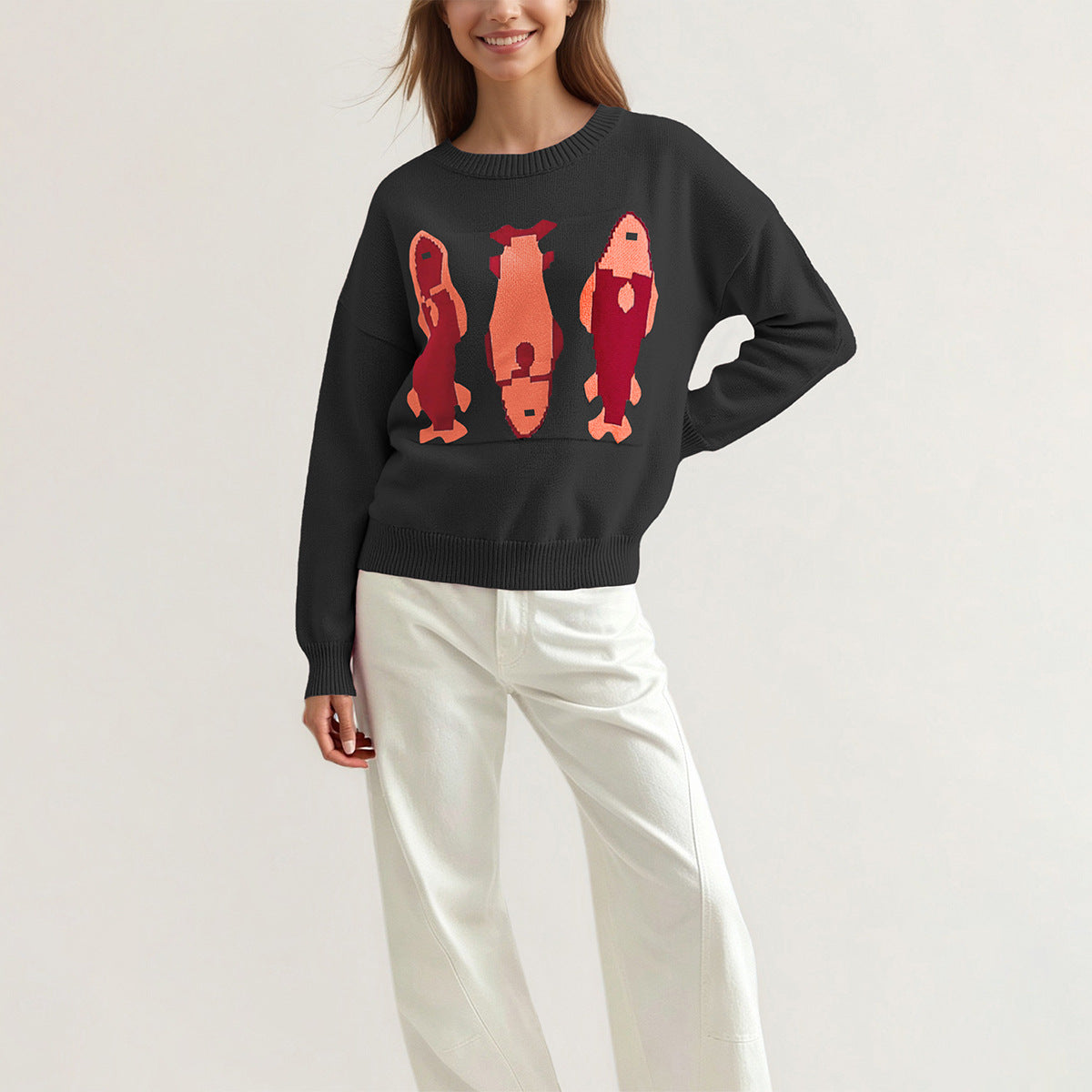 Women's Oversized Crewneck Graphic Sweater Colorblock