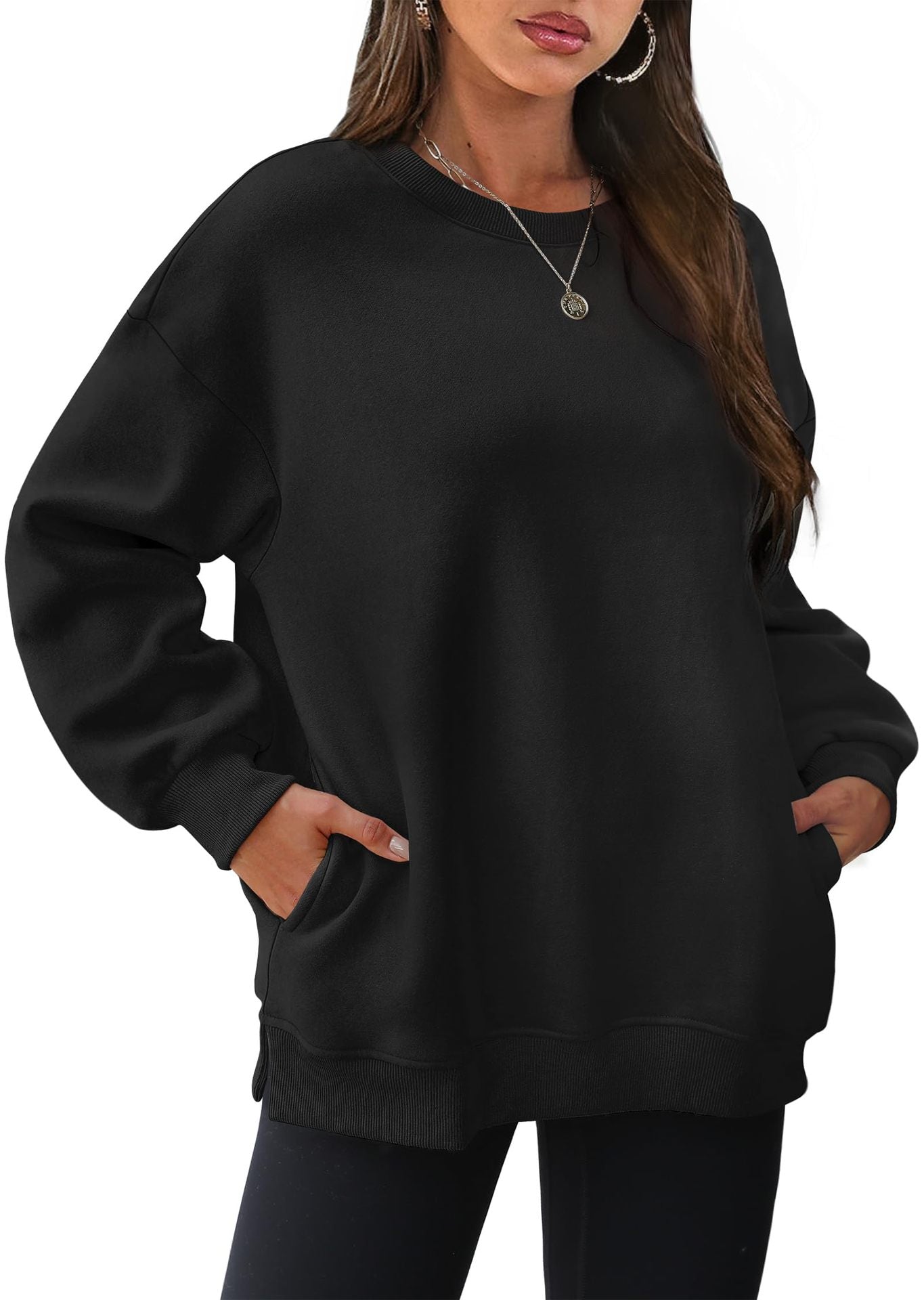 Oversized Crewneck Pullover Sweatshirt with Pockets