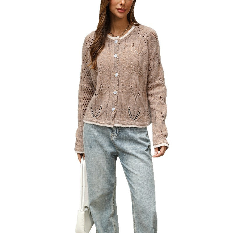 Oversized Chunky Knit Cardigan Button Front Color Block